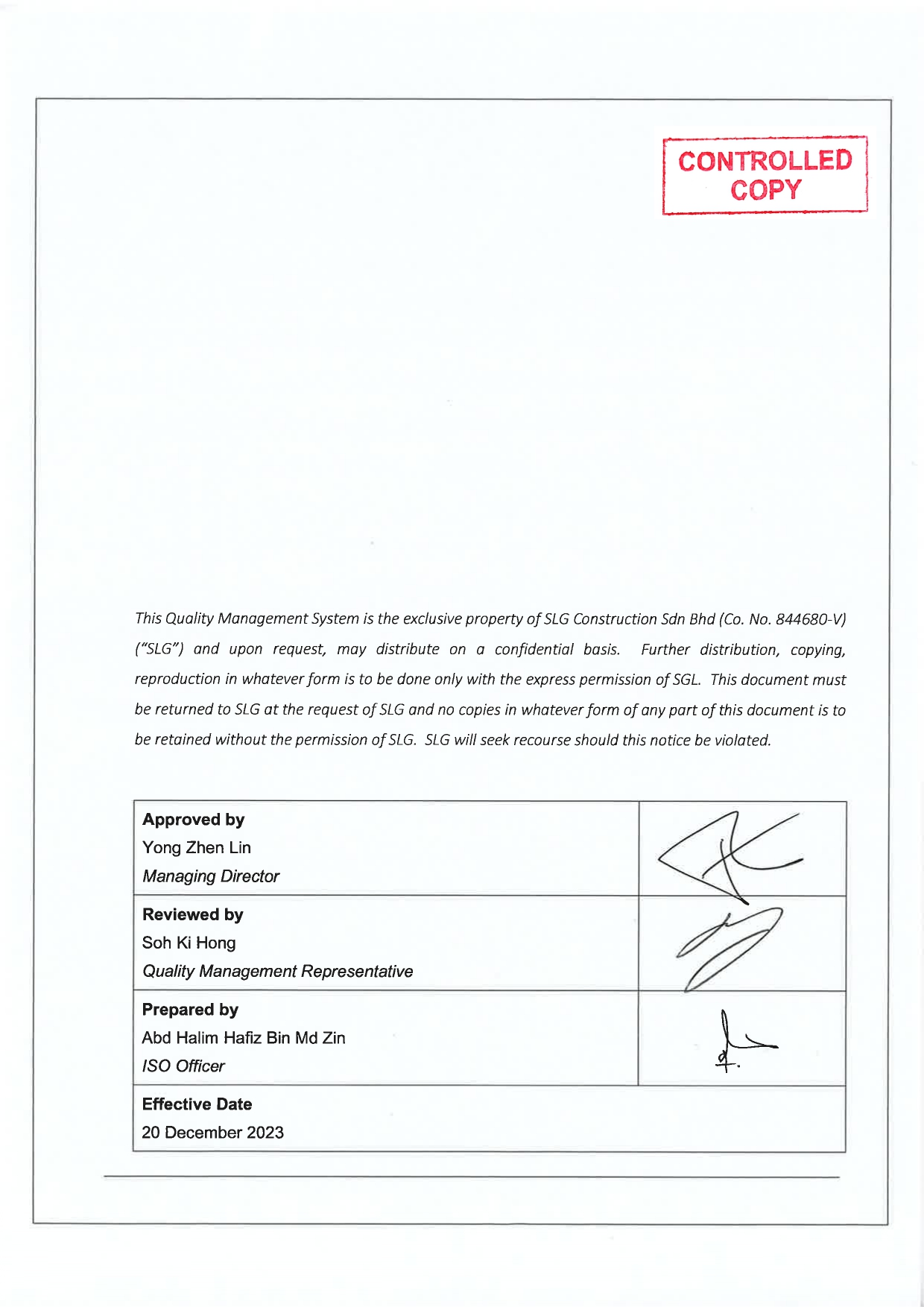 QMS Manual Page 2